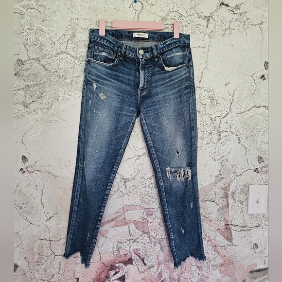 Moussy Vintage Glendele Distressed Tapered Raw Hem Ankle Skinny Denim Jeans - Picture 2 of 13